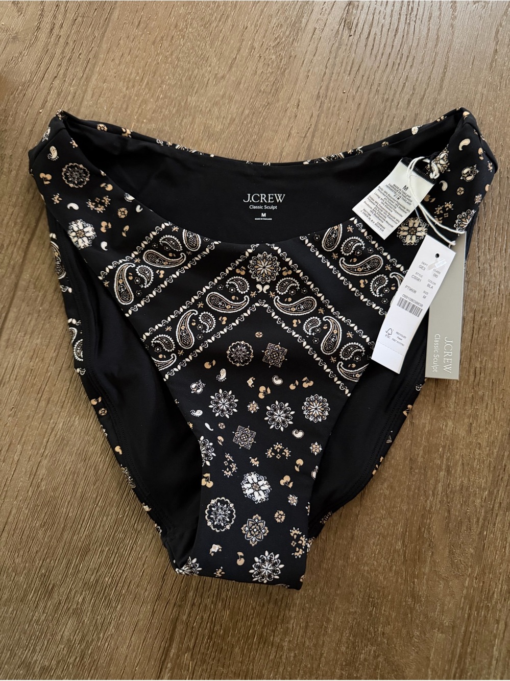 J. Crew Black Paisley-Print Top with Cream Accents